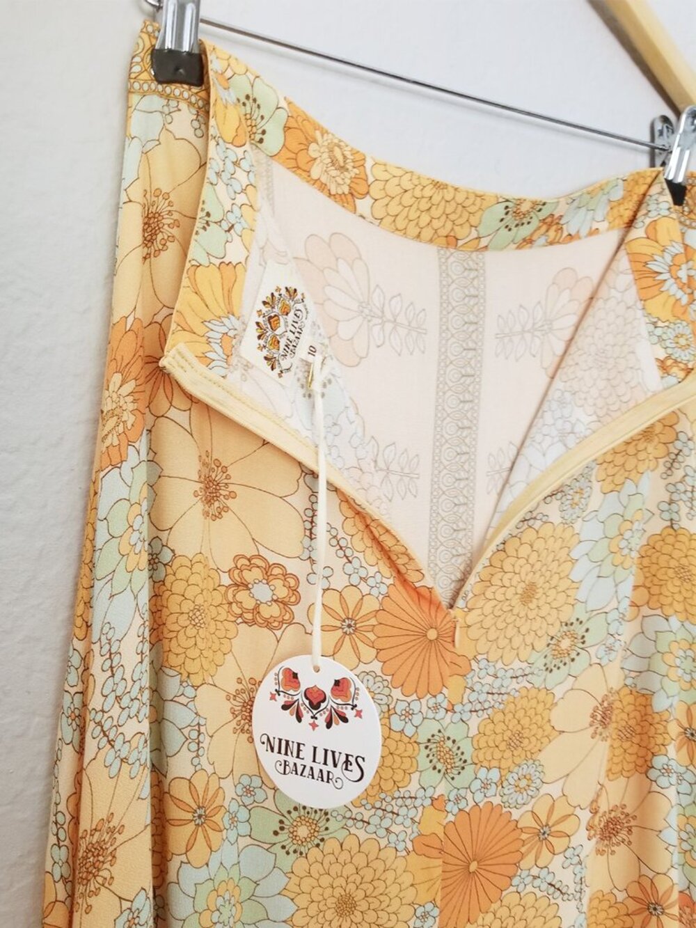 NEW Nine Lives Bazaar Penni Maxi Skirt in Oasis Yellow 10 $169 Retro 70s Vintage - Picture 10 of 15
